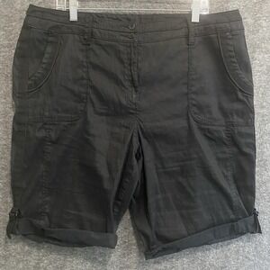 Chicos Linen Blend Bermuda Shorts Women 3 XL Black Roll Tab Beach Coastal Resort